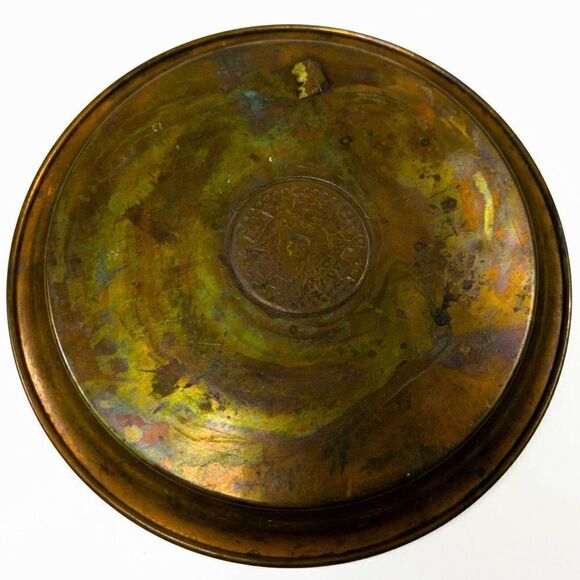 VINTAGE COPPER SET 4/6 CORDIAL SHOT GLASSES GOBLET TRAY MAYAN AZTEC CALENDAR - Picture 5 of 12